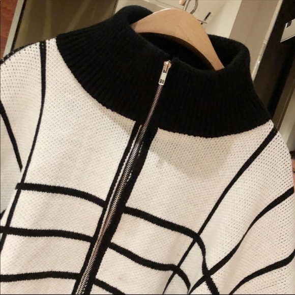 Plaid Knit Zip Front Poncho Cape - Picture 6 of 8